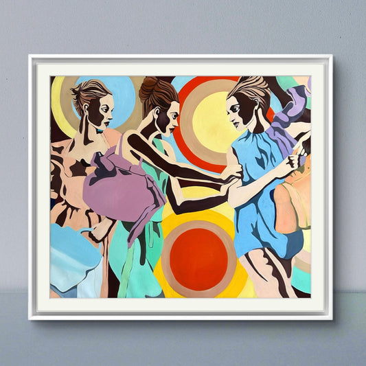 "Les trios graces", framed, painting by Norwegian artist Edvarda