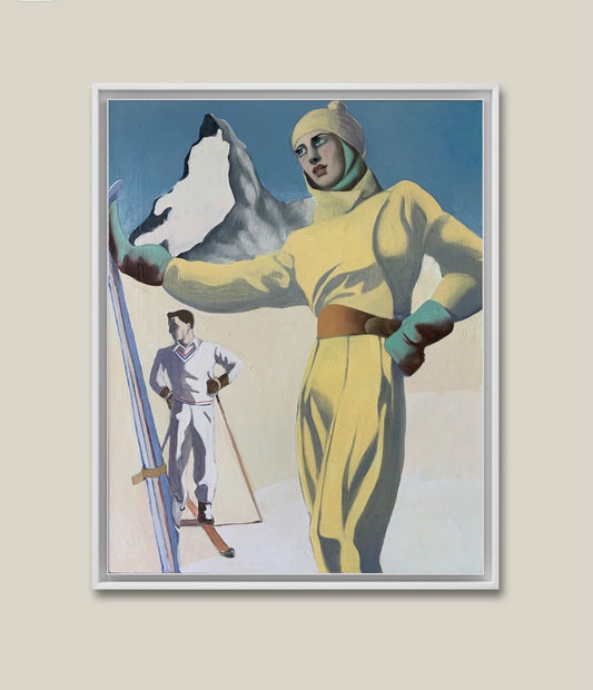 "Peak Performance", framed painting by Norwegian artist Edvarda