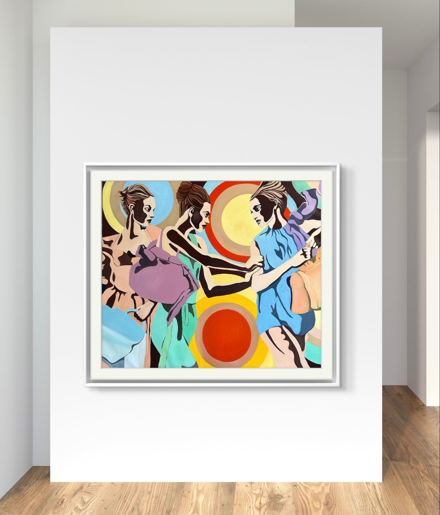 «Les trois graces» painting of Norwegian artist Edvarda mounted on a wall.