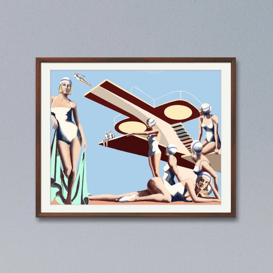 "The swimming class, framed artwork by Norwegian artist Edvarda