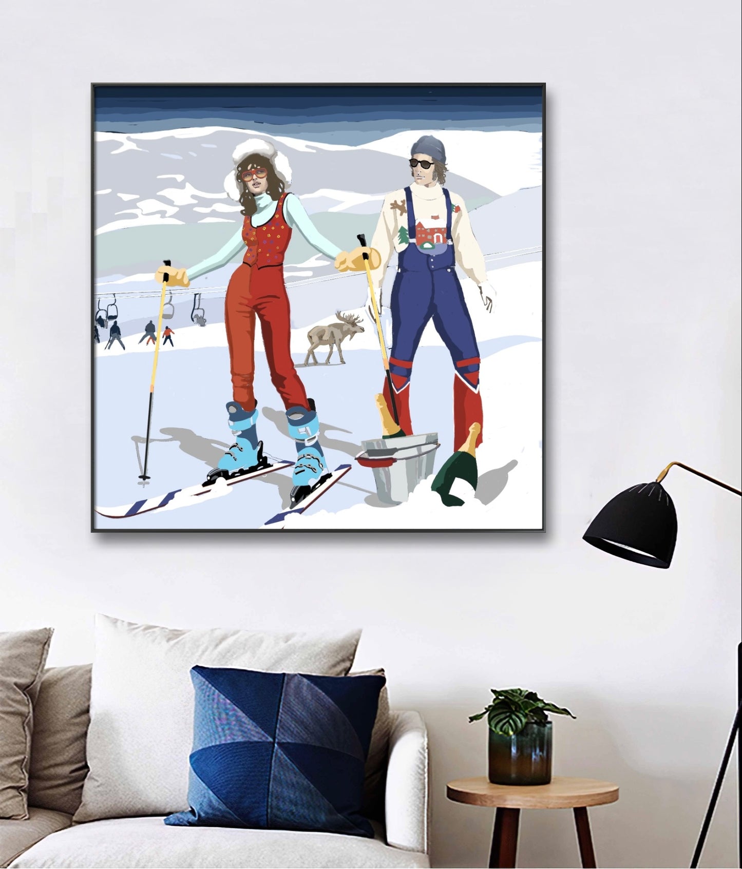 "Aprés ski" artwork by Norwegian artist Edvarda in an interior.