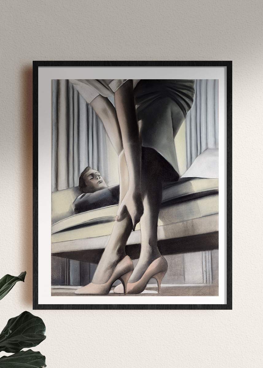 "Silkstocking" framed drawing by Norwegian artist Edvarda