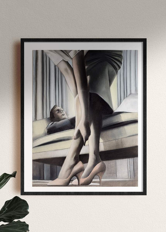 "Silkstocking" framed drawing by Norwegian artist Edvarda