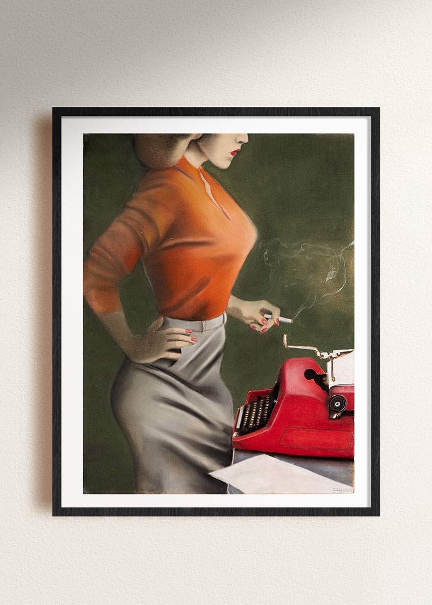 "Deadline" framed drawing by Norwegian artist Edvarda