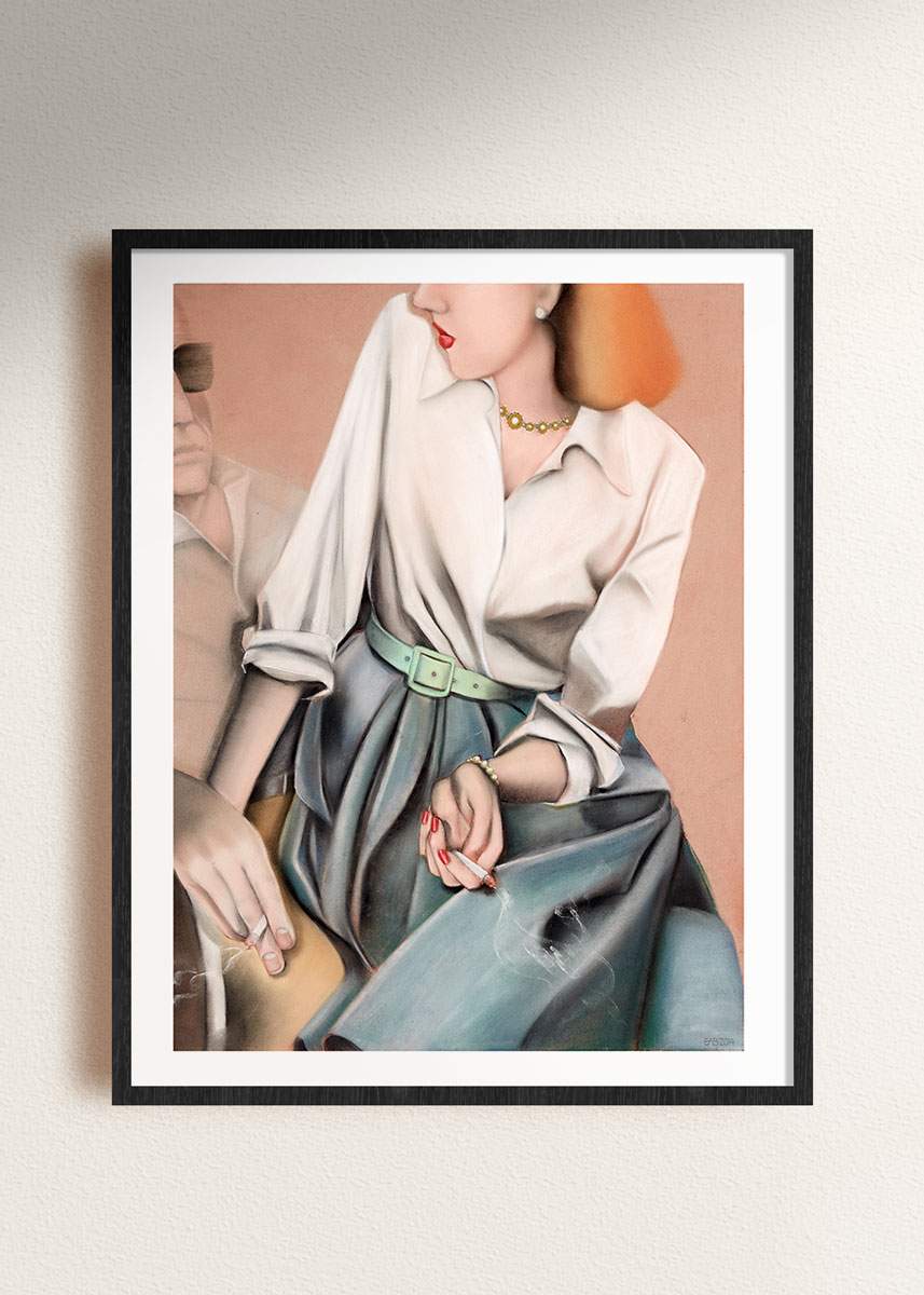 "Blouse and belt, framed drawing by Norwegian artist Edvarda