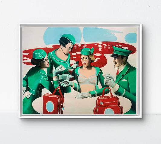 "Cardplayers" in a frame, painting by Norwegian artist Edvarda