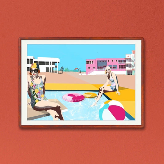 "Beach walk", framed artwork by Norwegian artist Edvarda