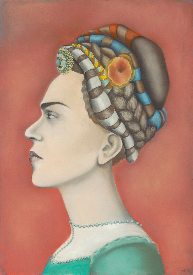 Profile portrait of Frida Kahlo by Norwegian artist Edvarda
