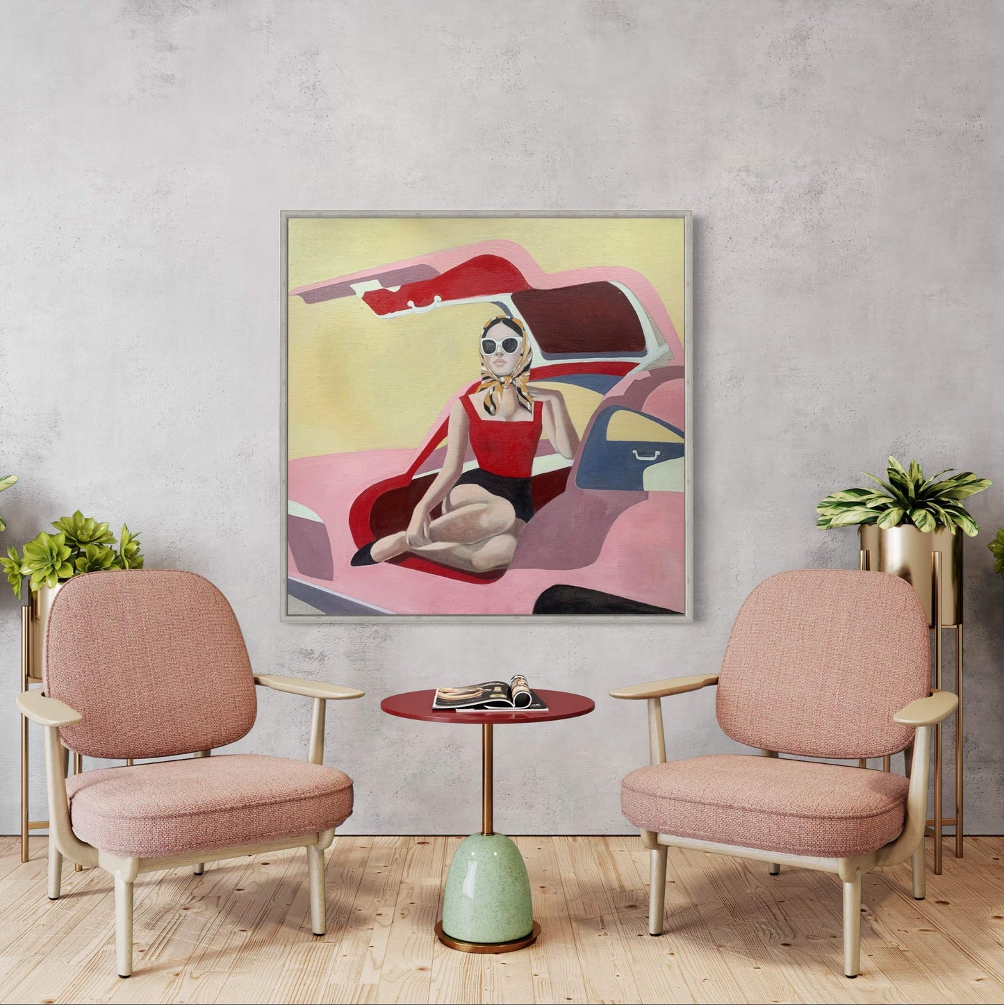 "Gullwing 1955" apainting by Norwegian artist Edvarda in an interior.