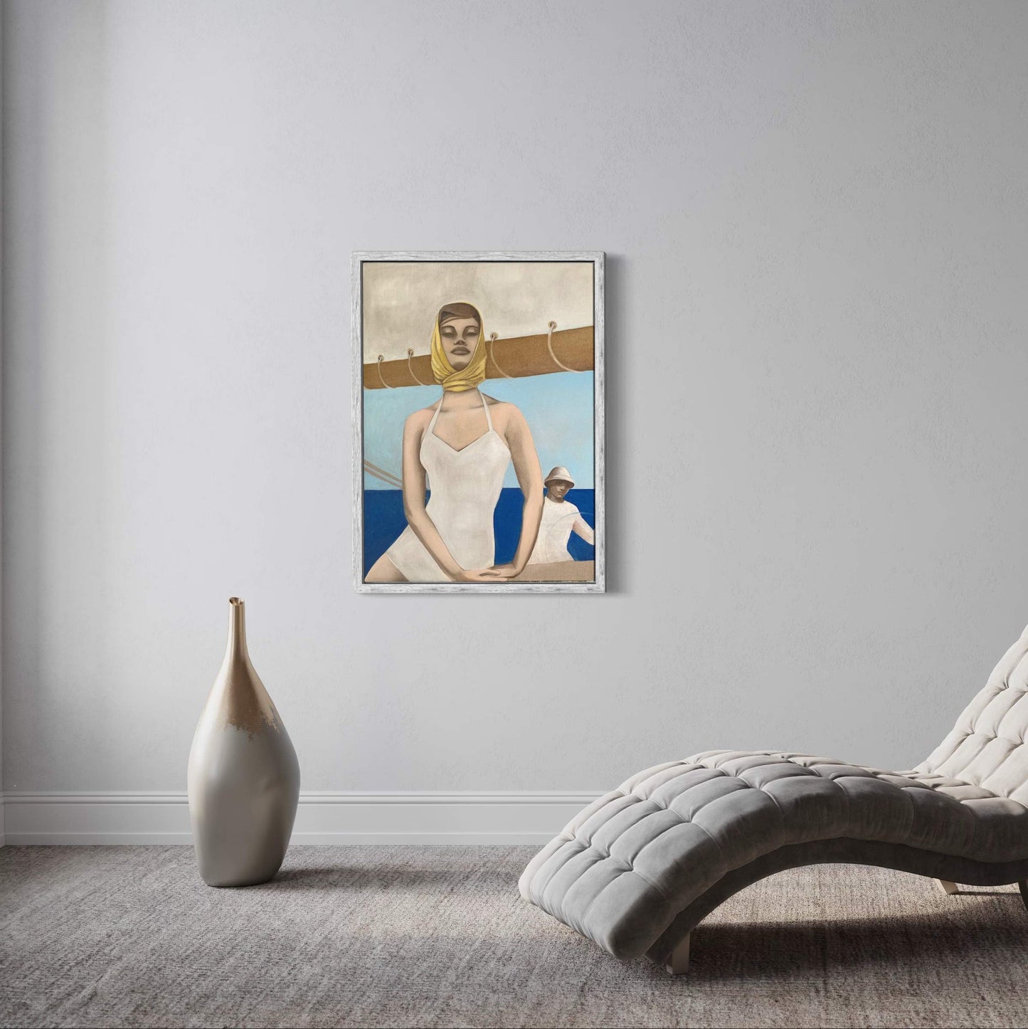 "Woman at the helm" painting by Norwegian artist Edvarda in an interior.
