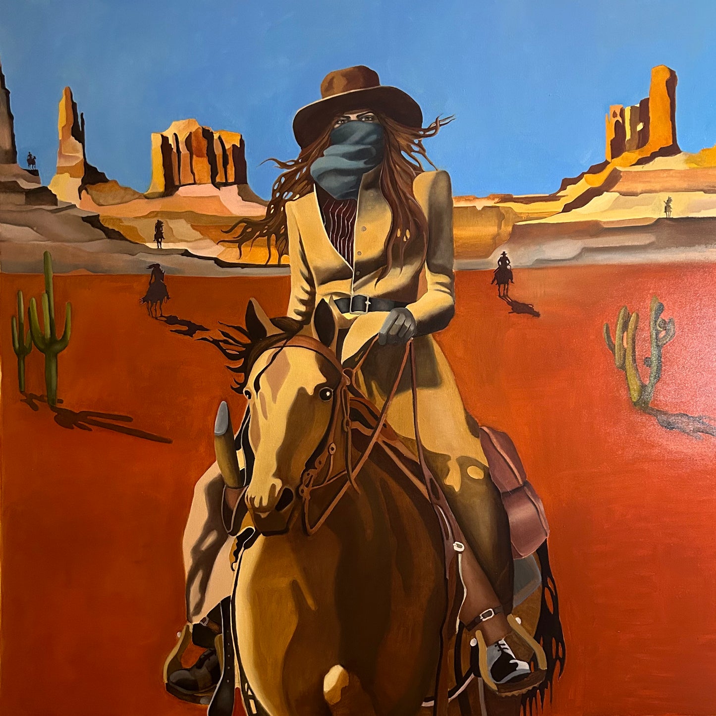 "Say a prayer for the cowgirl" painting by Norwegian artist Edvarda