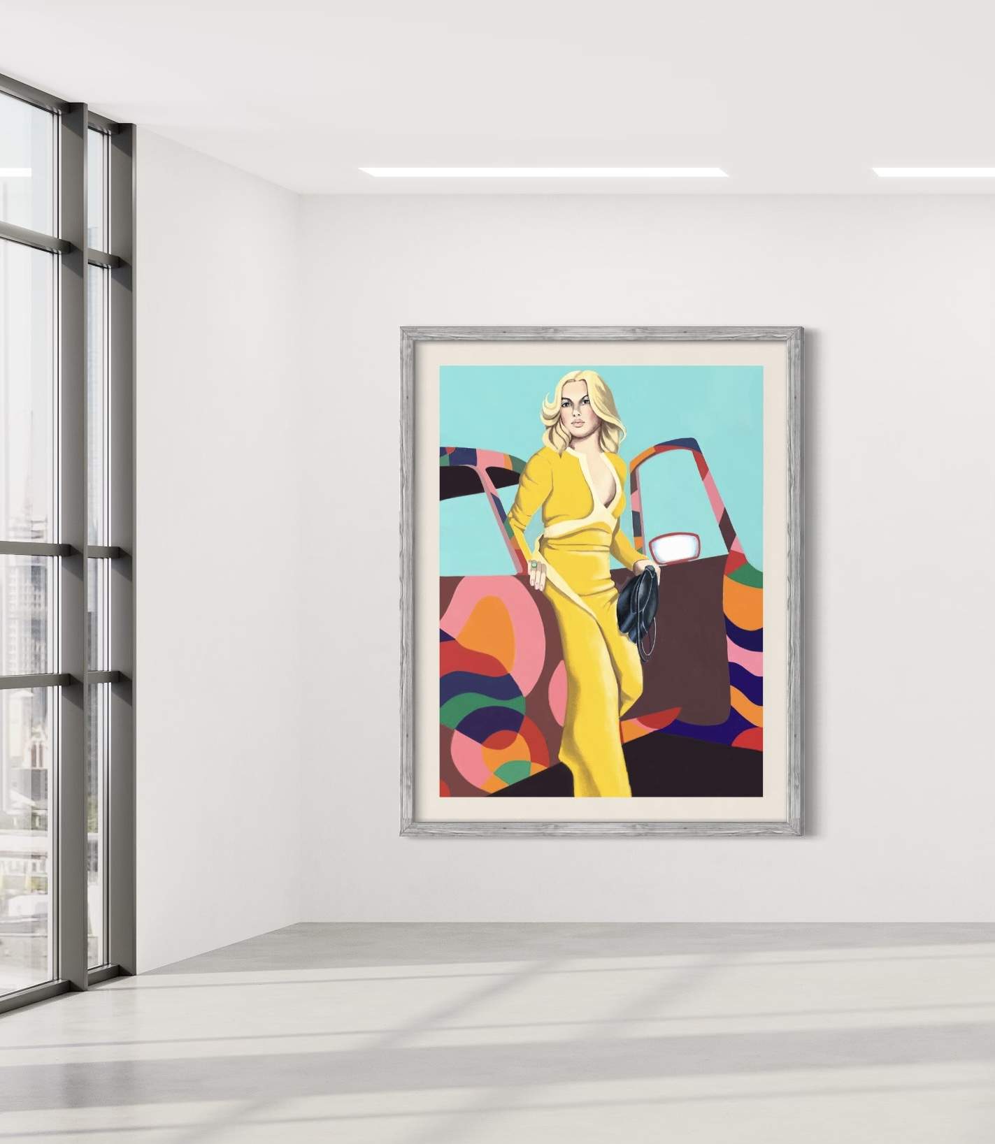 "Little Drummer Girl " painting by Norwegian artist Edvarda mounted on a wall.