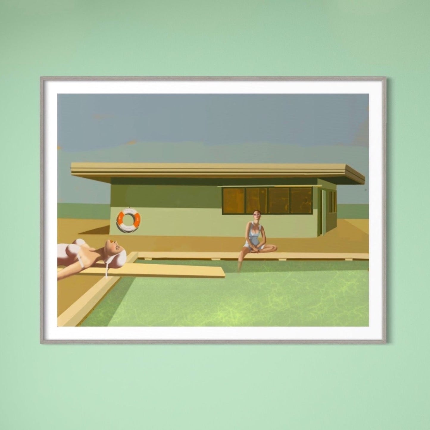 "Pool side mood" framed artwork by Norwegian artist Edvarda