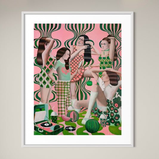 "Les demoiselles d`Artist " framed painting by Norwegian artist Edvarda