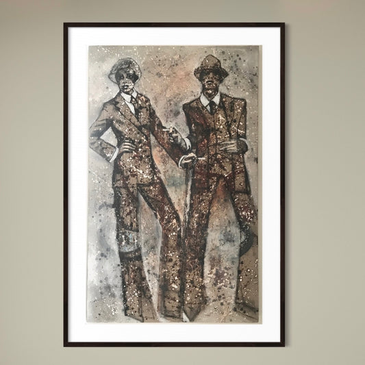 "Pollock crossdressers" framed painting by Norwegian artist Edvarda