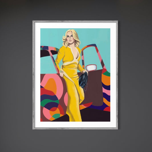 "Little drummer girl" framed painting by Norwegian artist Edvarda