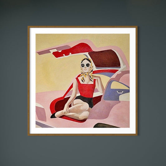 "Gullwing 1955" framed painting by Norwegian artist Edvarda