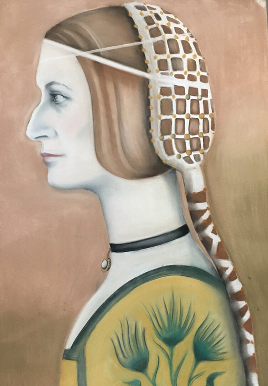 Profile portrait of Miuccia Prada by Norwegian artist Edvarda