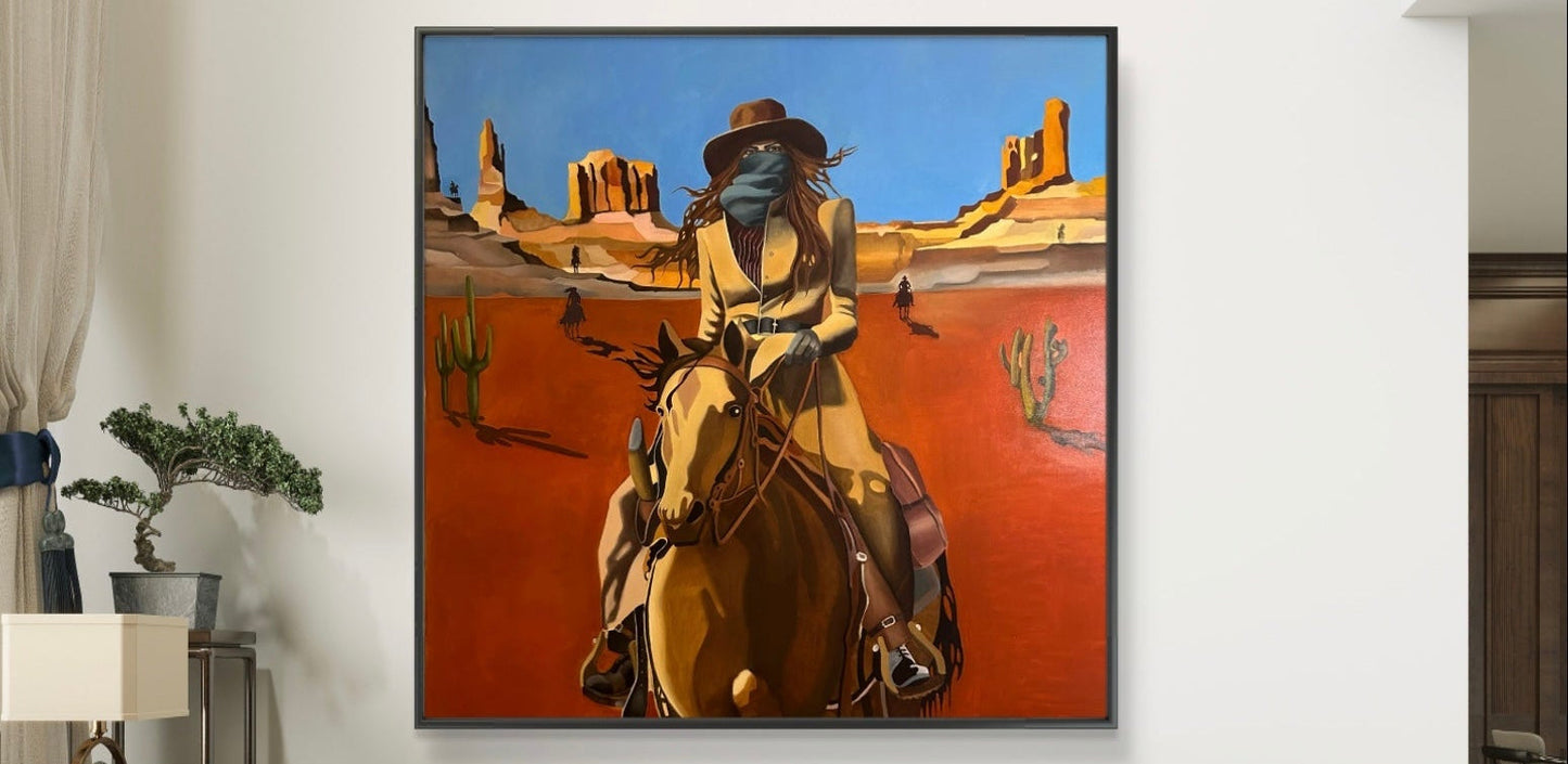 «Say a prayer for the cowgirl» painting of Norwegian artist Edvarda in an interior.