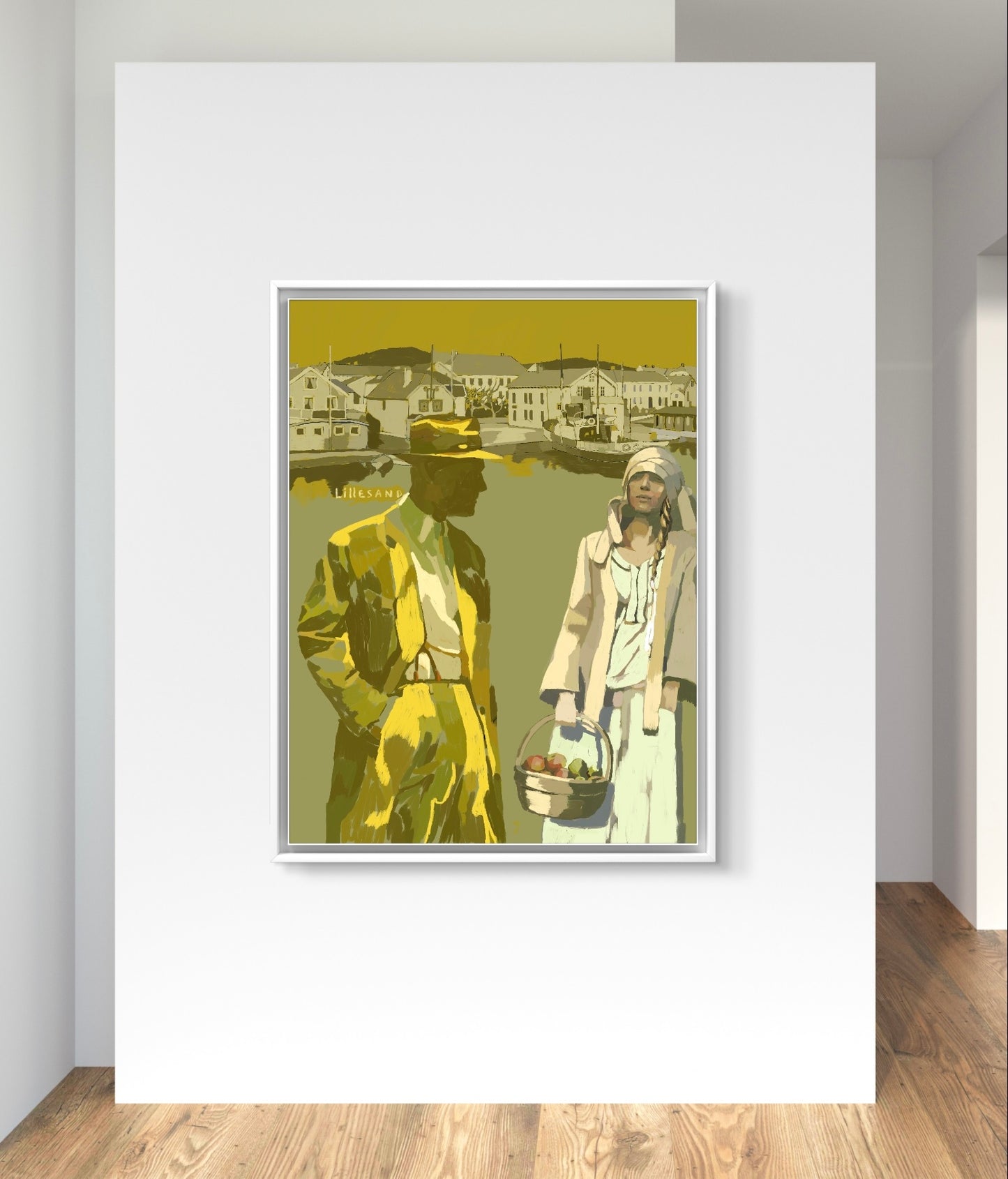 «Dagny & Nagel» artwork of Norwegian artist Edvarda mounted on a wall.