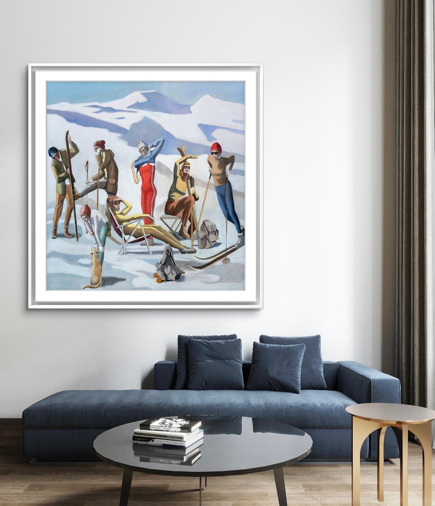 "Rasteplass" (The ski-break) painting by Norwegian artist Edvarda in an interior.