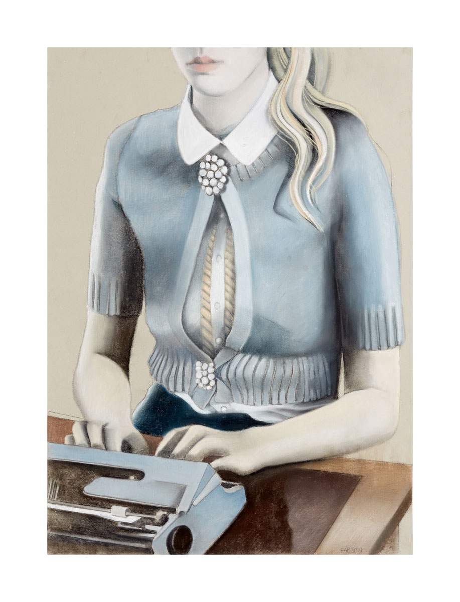 "Typewriter with brooche" drawing  by Norwegian artist Edvarda 