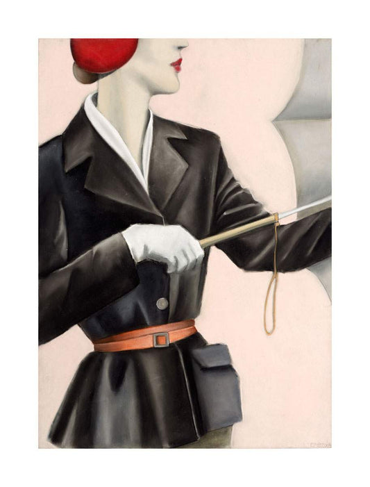"Red beret and umbrella" drawing  by Norwegian artist Edvarda 