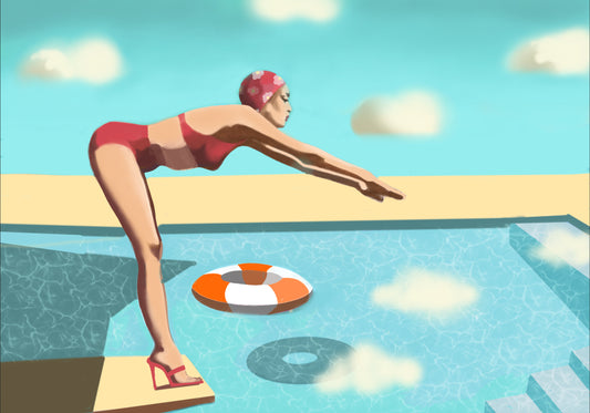 "Diving Donna with Lifebouy" artwork by Norwegian artist Edvarda 