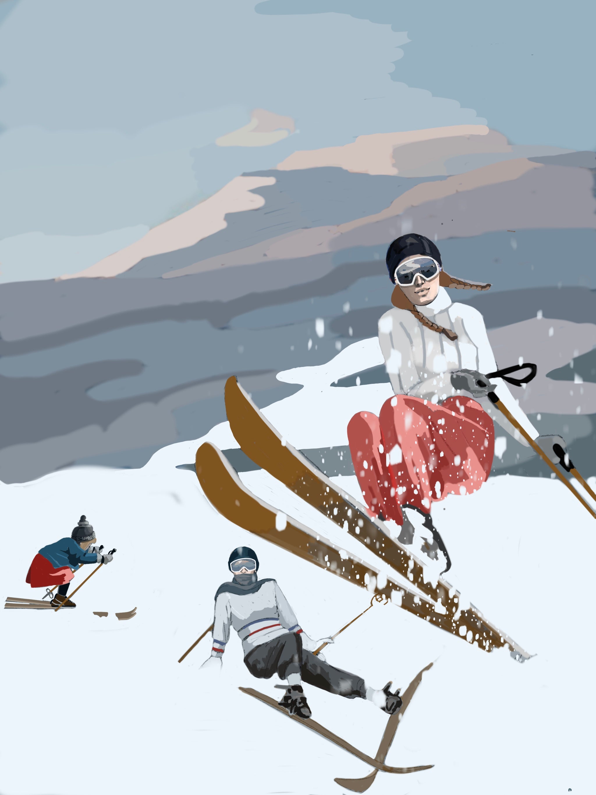 "Born with skis on their feet" artwork by Norwegian artist Edvarda 