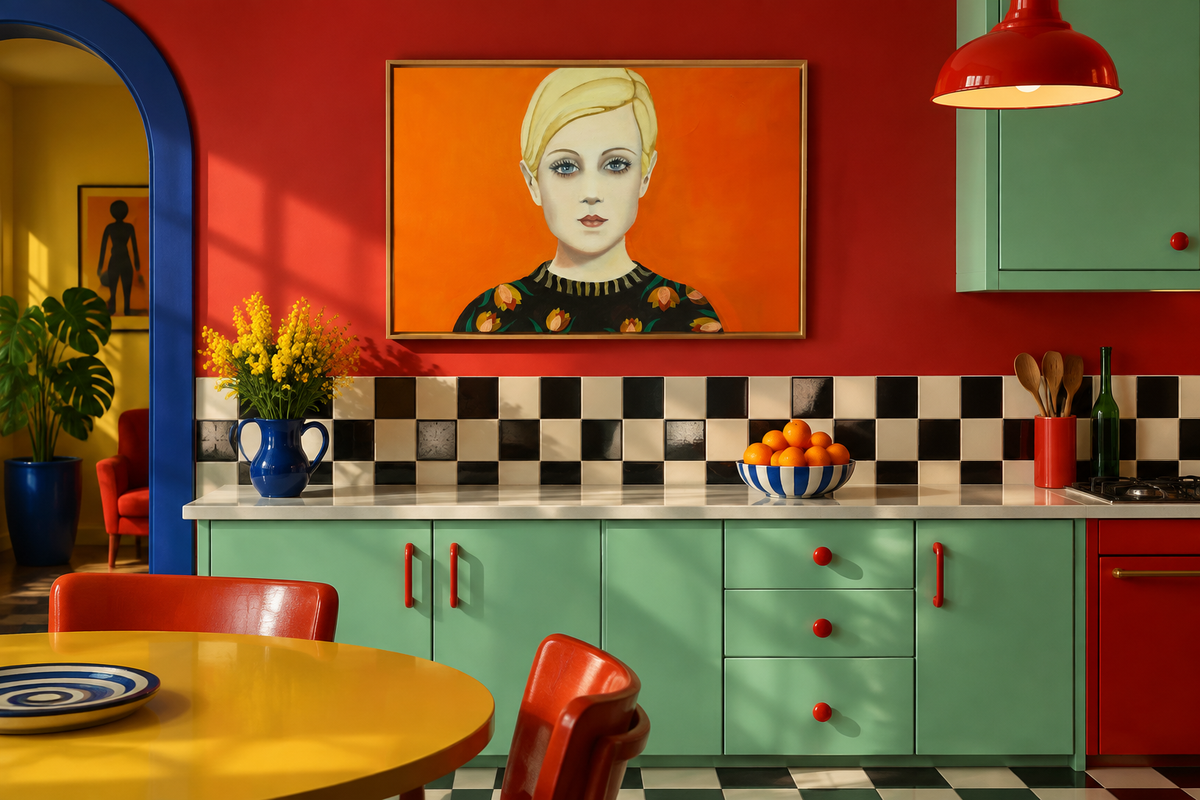 Almodóvar-kjøkken med liggende Tangerine Tulip