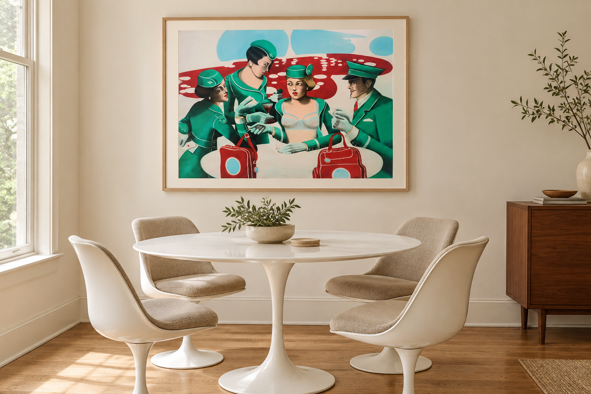 Cardplayers i et Eero Saarinen-inspirert interiør