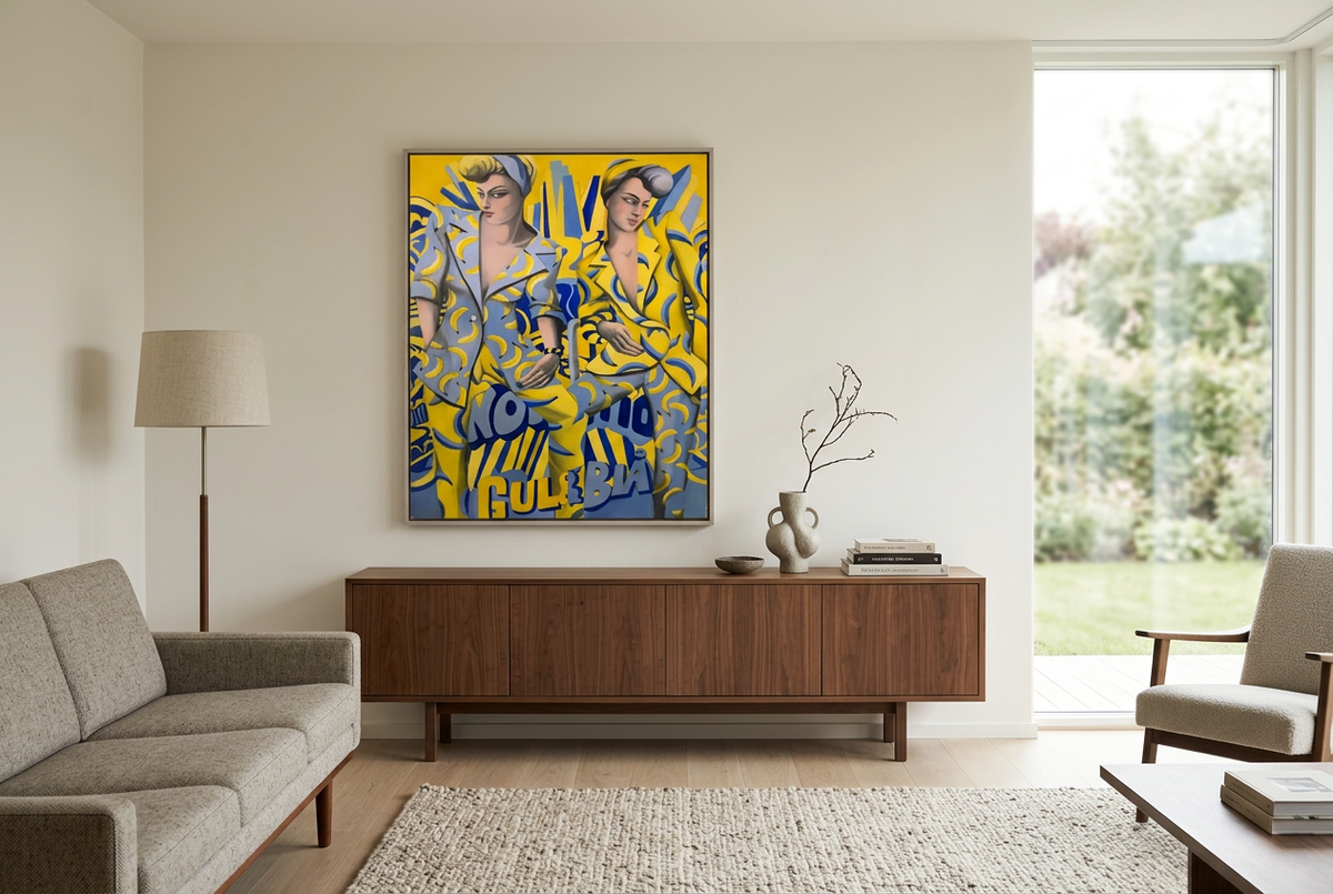 Gul og Blå over sideboard i moderne stue