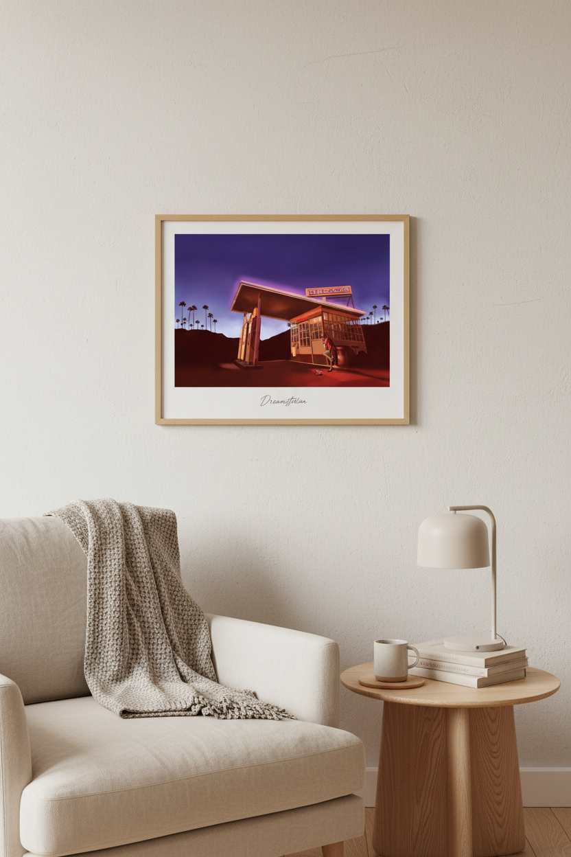 Dreamstation kunsttrykk S – 40×30 cm innrammet i intimt lesehjørne
