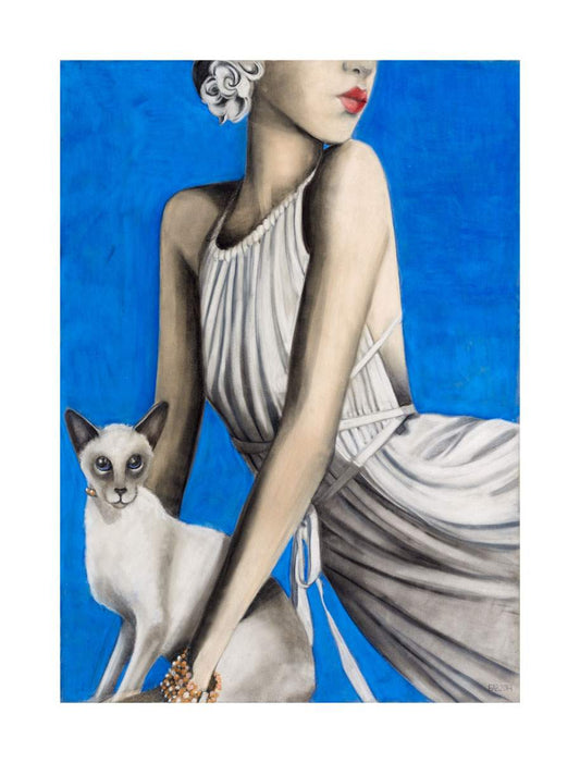 Print of "Model with Siamese" by Norwegian artist Edvarda Braanaas