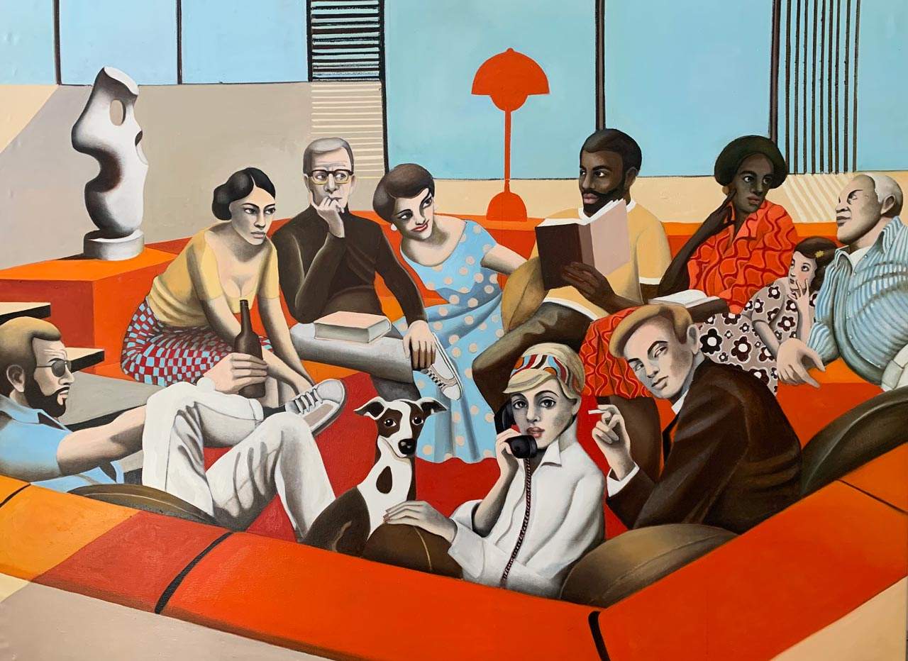 "Conversation Pit" painting by Norwegian artist Edvarda 