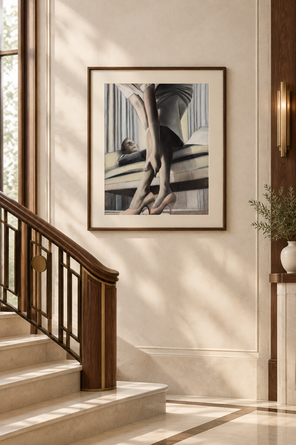 Silkstockings ved en elegant trapp