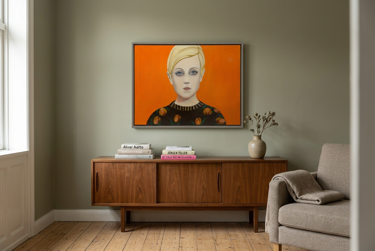 Tangerine Tulip i et luftig hjem med olivengrønne vegger