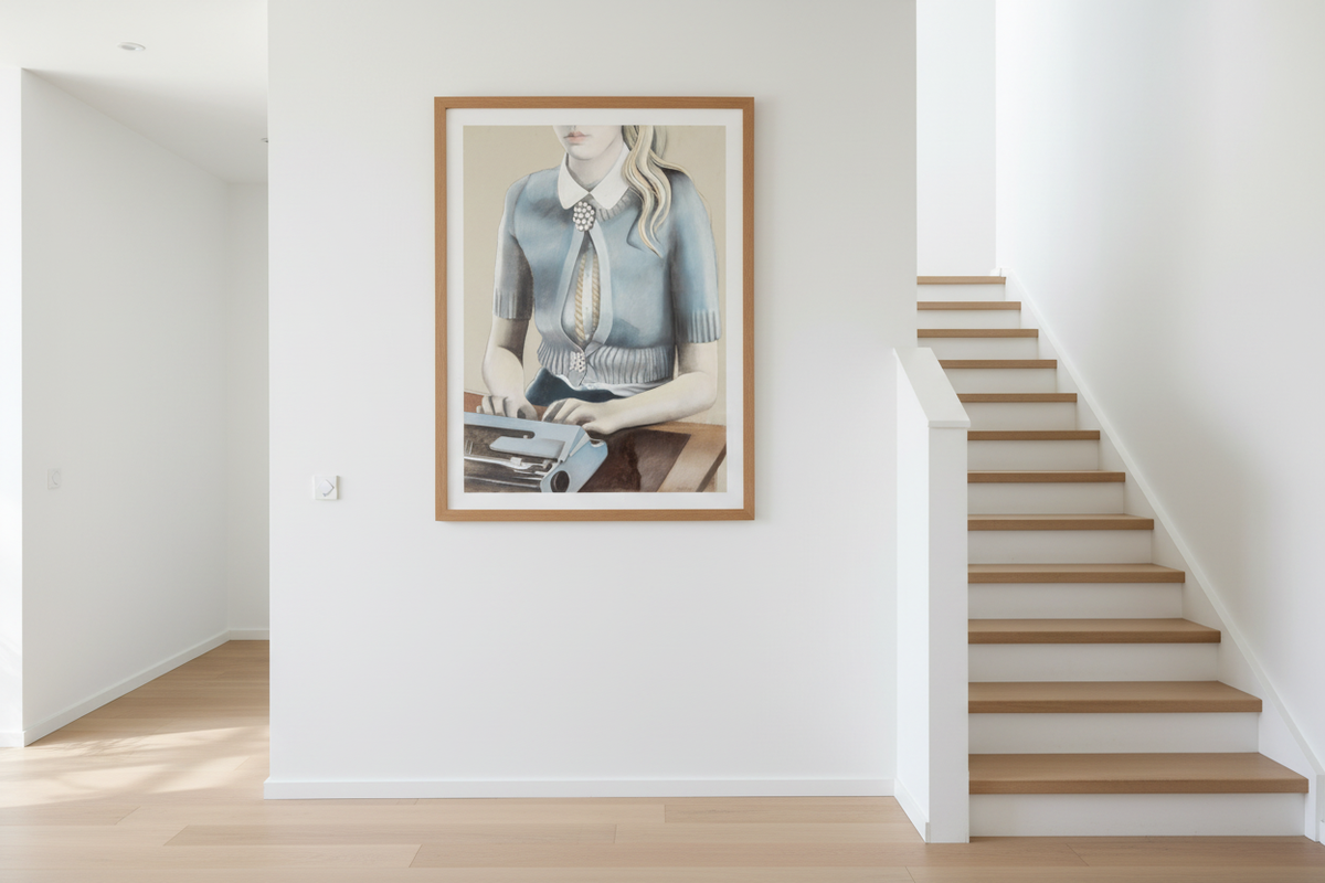 Typewriter with brooch – Scandinavian staircase oak frame